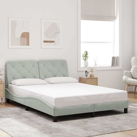 Cadre de lit sans matelas gris clair 140x190 cm velours (1/5)