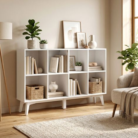 Étagère de Rangement, Meuble Bibliothèque avec 8 Cubes, pour Bureau, Salon, Salle à Manger, 24 x 119,6 x 77 cm, Blanc (1/5)