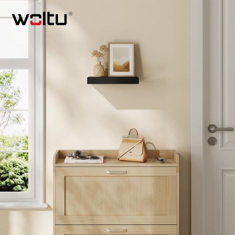 WOLTU 1x Wandregal, Schweberegal MDF Schweberegal, Freischwebendes Regal, für Büro Wohnzimmer Schlafzimmer Küche, 25x22.9x3.8 cm, Schwarz (1/5)