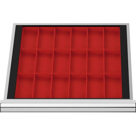 Compartimentage de tiroir STIER, bacs pour petites pièces, BLH 100 mm, dimensions intérieures 500x450 mm, 18 KTK 75x150 mm (1/4)