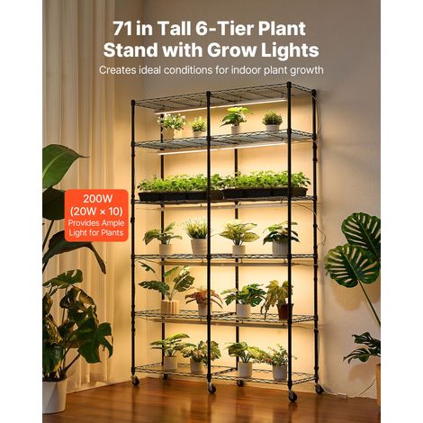 Support Plantes Intérieur avec Lampe de Croissance, Étagère Plantes 6 Niveaux en Métal, Double Rangée, Hauteur 180 cm, 200 W, avec… (1/5)