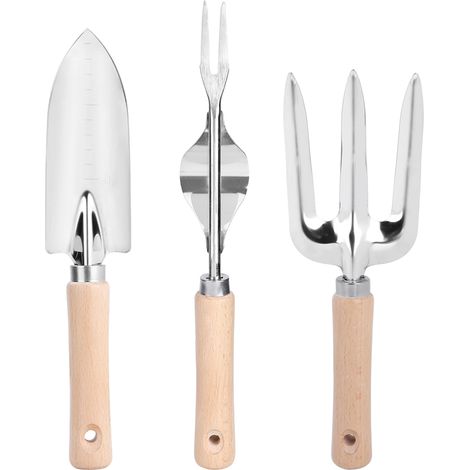 3 Pièces Pelle Truelle Râteau Acier Inoxydable Outils de Jardinage pour Fleurs et Plantes (1/5)