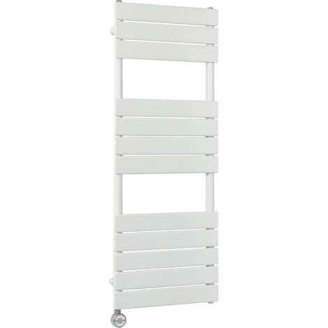 Milano Lustro Electric White Flat Panel Heated Towel Rail Radiator with Thermostatic Heating Element - 1200mm x 450mm (1/4)