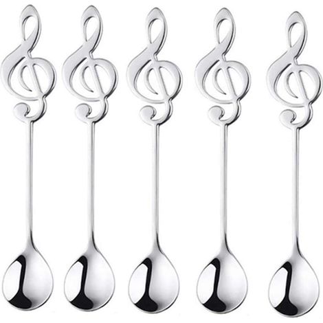 Lot de 4 cuillères à dessert décoratives en forme de notes de musique, cuillères à café pour la maison