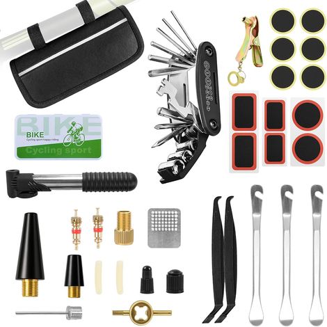 16-in-1 Fahrradreparaturset – Multifunktionswerkzeug mit Pumpe und Flickzeug – Wasserdichte Tasche für Mountainbikes und Rennräder (1/5)