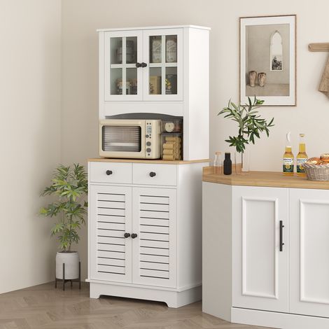 Credenza da cucina in legno bianco 68x39,5x170 cm con 2 ante, 2 cassetti, ripiani regolabili e piano di lavoro (1/5)