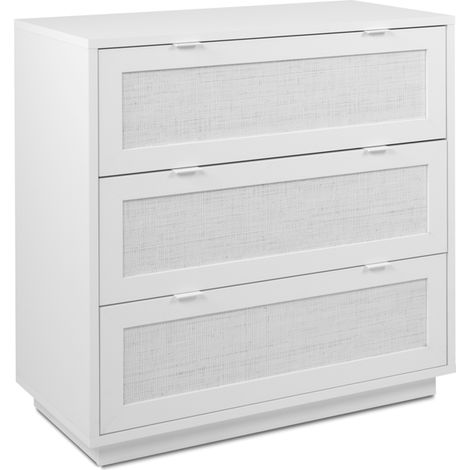 Kommode 80 cm mattweiß Korboptik mit drei Schubladen - Sulmona