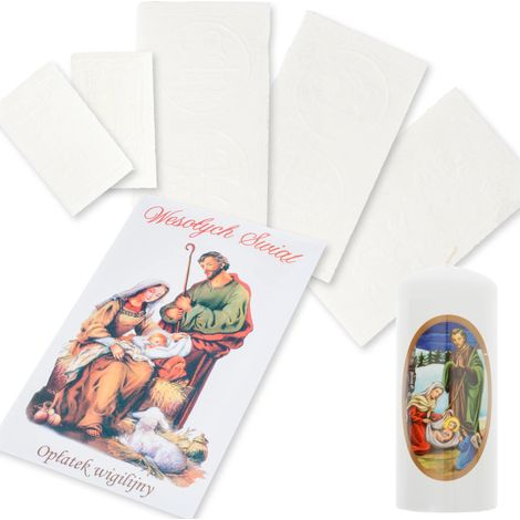Weihnachtsoblaten – Set mit 3 großen, 2 kleinen und einer kleinen dekorativen Weihnachtskerze mit Weihnachtsmotiven