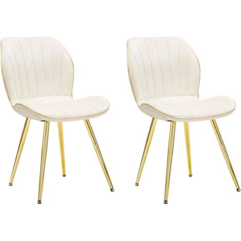 Lot de 2 Chaises en Tissu "Paris" 77cm Crème & Or