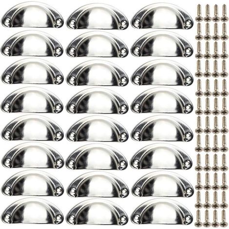 Lot de 24 boutons de porte rétro en métal, poignées de tiroir, poignées de meubles, décoration de tiroir en fer (argent) (1/4)