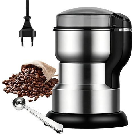 Moulin à Café électrique: Moulin à épices électrique, Moulins Multifonctionnel Avec Lame En Acier Inoxydable Pour Noix, Graines, épices, Grains, Lavable Au Lave-Vaisselle (Argent) (1/5)