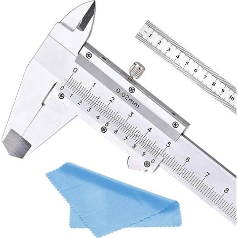 Pied à Coulisse Acier inoxydable Vernier Caliper 150MM 6'' Caliper Outil de Mesure de Micromètre Caliper Avec une règle en Acier de 15 cm et Chiffon de Nettoyage (1/5)