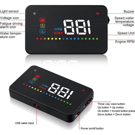 A200 HUD Universel 3,5 pouces Affichage Tête Haute Voiture Projection Pare-brise Vitesse OBD2