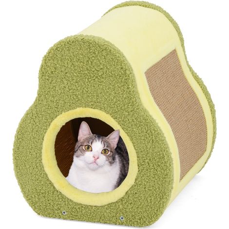 Caseta para gatos con forma de aguacate de 35 x 33 x 40 cm con rascador ergonómico estilo moderno madera de ingeniería verde 200012650