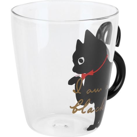 Tasse à café, thé au lait, eau, verre pour enfants, gourde transparente résistante à la chaleur, mug réutilisable (Chat noir) (1/5)