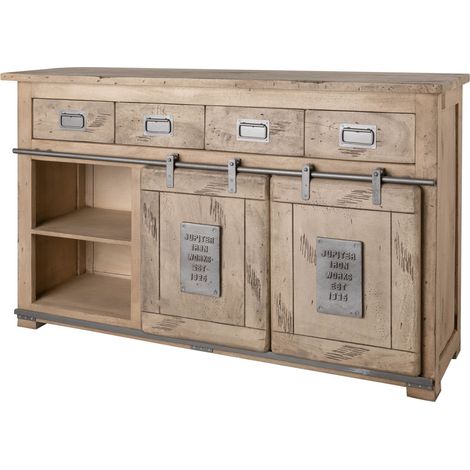 credenza in legno di Mango 150x45x90 sbiancato laccato RAILWAY 319