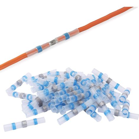 50pcs Cosses Electriques Souder Gaine Thermorétractable Terminaux Cuivre Electrique, Fil Câble Connecteur(Bleu,16-14 AWG) (1/5)