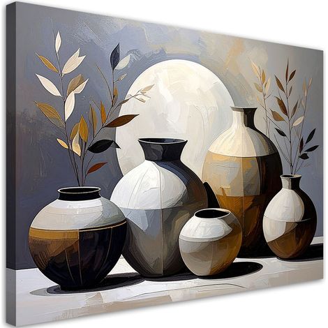 Image sur Toile, Nature morte cruches feuilles beiges,30x20 (1/4)