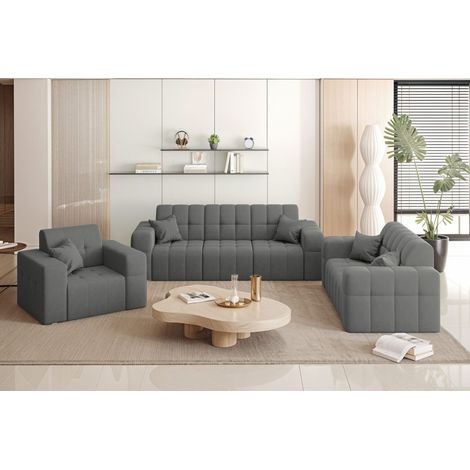 Couchgarnitur NIMES - Sofagarnitur 3-2-1 , breite Farbpalette, Stoff Portland Anthrazit (1/5)