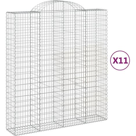 Cestas de gaviones muro de contención arqueado valla de jaula 11 piezas 200 x 50 x 220/240 cm hierro galvanizado Plata 020040331