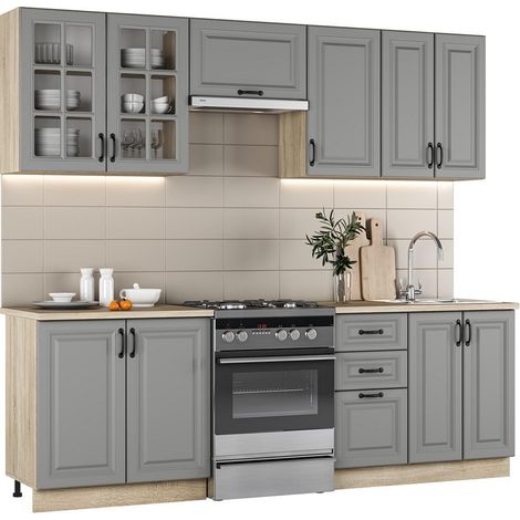 Cuisine complète grise 240cm avec plan de travail Elise (1/5)