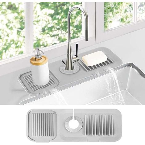Tappetino in silicone per lo scolo del lavello della cucina, grigio chiaro