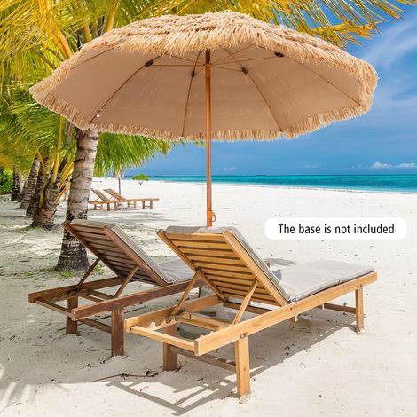 Parasol hawaïen beige avec chaume 7 couches, 8 baleines métalliques et mât en acier antirouille pour plage, jardin et terrasse (1/5)