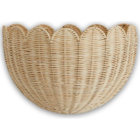 Panier mural en osier tressé (modèle ondulé) – Panier décoratif à suspendre – Dimensions : 16 x 10 x 7 pouces (env. 40 x 25 x 18 cm) – Coloris naturel (1/4)