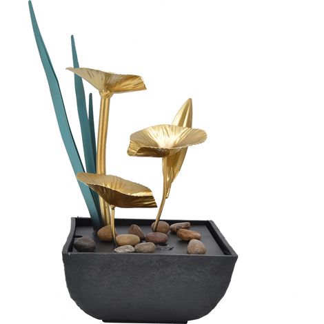 Fontaine de table intérieure en forme de lotus, fontaine LED cascade, ornement Feng Shui, artisanat d'art, décoration intérieure, prise AU, lumière jaune AC220 240V (1/5)