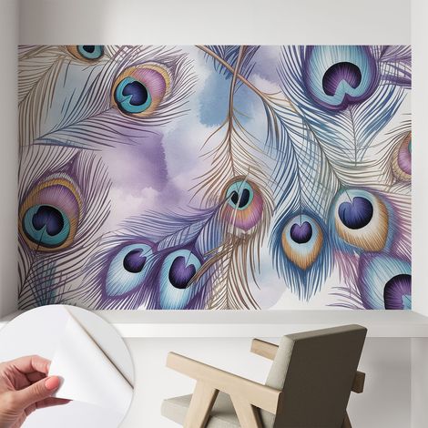 Selbstklebend Tapete - abwaschbar - Raumgestaltung  Schlafzimmer Wohnzimmer Tapete Pfauenfedern 104x70 cm (1/5)