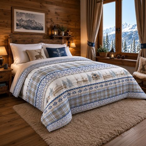 Trapunta Fiocco Bosco d'Inverno Blu, Piumone Invernale 300 g/m² in Microfibra, Made in Italy 2 PIAZZE