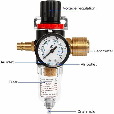 Régulateur d'air 1/4, 1/4 - Filtre à air - Compresseur d'humidité - Séparateur d'eau et d'huile - Régulateur de pression - Lubrifiant pour compresseur et outils à air (1/4)