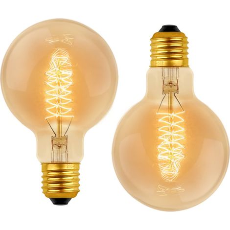 G80 Dimmable 40W Blanc Chaud 2700K, AC 220V, Ampoules de Décoration à Incandescence Rétro E27 Spirale Tungstène Filament Lampe(Lot de 2)