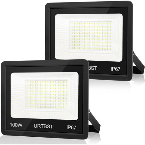 Projecteur LED Extérieur 100W, 10000LM IP67 Étanche, 7000K Blanc Froid Pour Cour, Jardin, Garage, Terrasse (2 Pièces) (1/5)