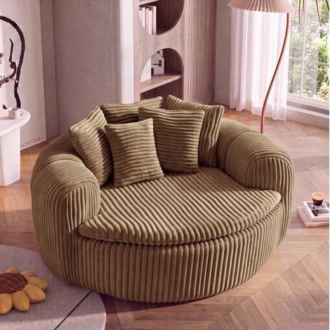 Fauteuil lounge au sol 145x133x59 cm en velours côtelé camel, 5 coussins, pour salon – MEUBLIV (1/5)