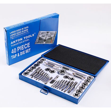 Lot de 40 Tarauds et Matrices Métriques Alliage d'Acier Robuste avec Etui de Rangement en Métal pour Couper les Filetages Internes et Externes (1/4)