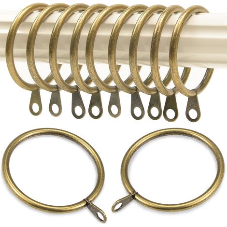 Lot de 50 anneaux de rideau suspendus avec œil fixe et crochets, diamètre intérieur 38mm, couleur bronze. Convient pour rideaux et tringles (1/5)