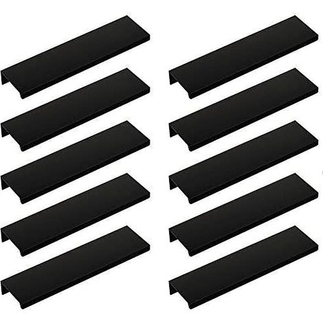 10 poignées de tiroir noires pour meubles de cuisine (150 mm, noires)