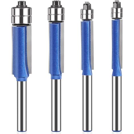 Set di 4 frese professionali a doppio cuscinetto, impugnatura da 6 mm - Argento e blu - Utensile per fresatura e incisione del legno a doppia lama