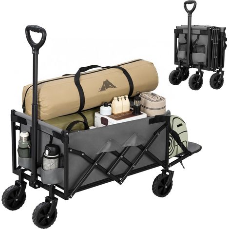 WOLTU Carrello da Giardino con 2 Portabicchieri, Pannello Posteriore Ribaltabile max 150 kg, Manico a Ritorno Automatico, per Giardino Campagna, Grigio
