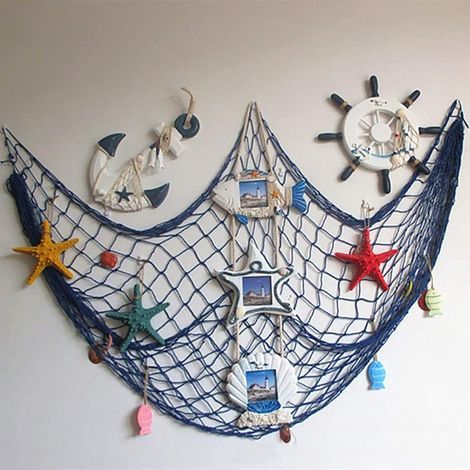 Filete de pesca decorativo, estilo playa y costero, decoración de pared con conchas marinas, decoración de puerta de estilo mediterráneo, pegatinas de estilo náutico (1/5)