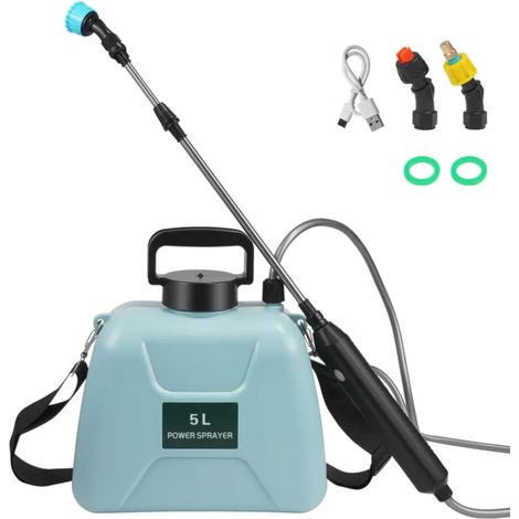 Pulvérisateur Électrique de Jardin avec 3 Buses Réglable 5L, USB Rechargeable pour Jardin, Désherbage et Lavage de Voiture