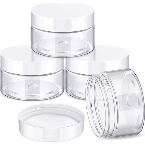 Set aus 4 runden, weithalsigen, auslaufsicheren Kunststoffdosen mit Deckel zur Aufbewahrung von Kosmetika, Schönheitsprodukten, Cremes, ätherischen Ölen, Salben, Balsamen und selbstgemachten Produkten