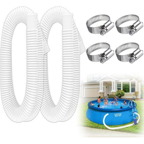 2 PièCes Tuyau Piscine, Tuyau de Rechange pour Piscine Hors Sol Avec 4 Colliers de Serrage MéTalliques, Longueur 150cm DiamèTre 32mm, Tuyau de Filtre de Piscine pour Piscines Hors Sol (Blanc) (1/5)