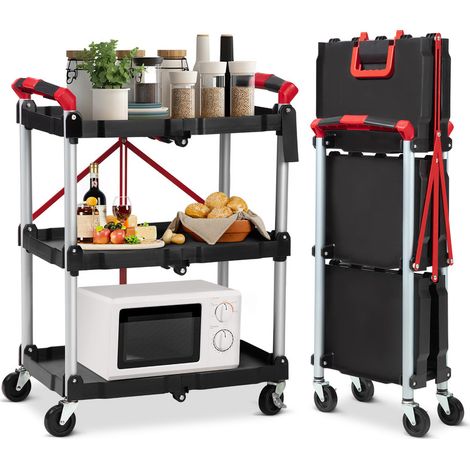 Chariot à Outils Pliant à 3 Niveaux,Chariot de Service Pliable et Repliable avec Roues Universelles 4 Rainures et Mains Courantes Servante d’Atelier Charge 45 kg (1/5)