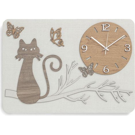 Orologio da parete rettangolare legno laminato GATTO 41x59 cm TRS