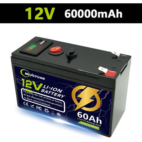 12V high capacity, 3S7P 18650 combination lithium-ion battery with power display and dual USB ports - 60AH - 12.6V