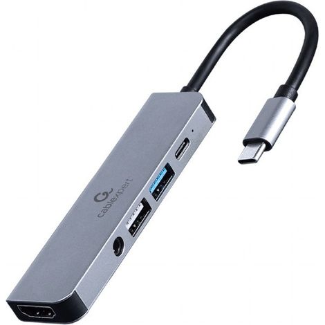 Gembird a-cm-combo5-02 multiport adapter usb typ c 5 in 1 (hub + hdmi + pd + stereo audio) (1/2)