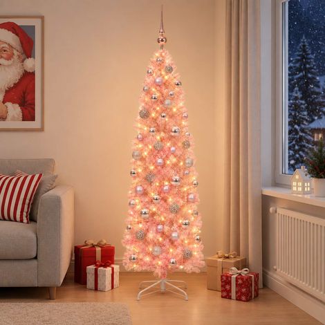 vidaXL Artificial Slim Christmas Tree with Bauble 180 cm 300 LEDs (1/5)