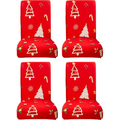 Lot de 4 housses de chaises de salle à manger pour Noël, extensibles, amovibles et lavables (1/5)